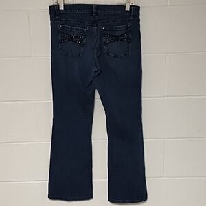White House Black Market Black & Clear Rhinestones, Noir Flare Blue Denim